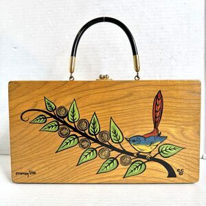 Vintage Enid Collins of Texas Wood Box Bag Money Tree Bird Signed 60s Original